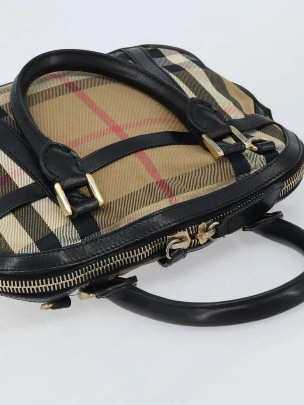 BURBERRY Nova Check Hand Bag Canvas Beige Gold Auth 172387 - Picture 7 of 16
